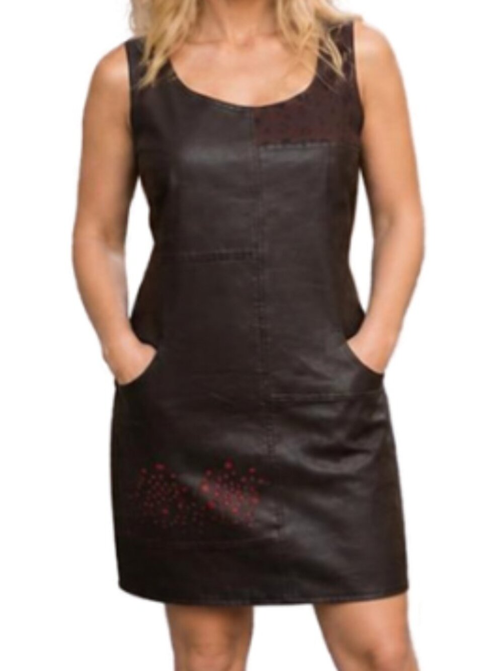 black and red multi texture sleeveless dress size 14 -MADE IN FRANCE